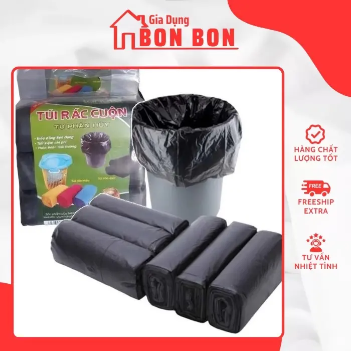 Túi rác tự phân huỷ, combo 3 cuộn túi đựng rác, an toàn bảo vệ môi trường 0