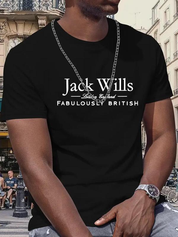 Men's Regular Fit Letter Print Round Neck Tee, Casual Short Sleeve Crew Neck T-shirt for Daily Wear, Fashion Men's Top for Summer 6