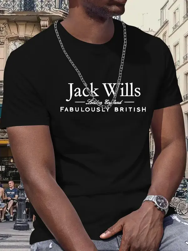 Men's Regular Fit Letter Print Round Neck Tee, Casual Short Sleeve Crew Neck T-shirt for Daily Wear, Fashion Men's Top for Summer 6