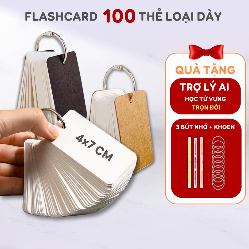 Flashcard thẻ học từ vựng 100 thẻ loại dày học tiếng anh trung hàn nhật tặng…