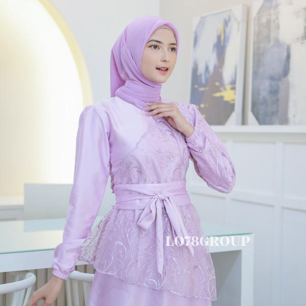 Clarissa - New Saukia Malaysian Dress Satin Brukat Fashion Lebaran Bridesmaid Kondangan 2023 Brokat Lembut Mewah Muslim Mutiara Panjang Velvet Gamis Gaun Pesta Wanita Motif BROKAT Maxi Tile Tanggung 7