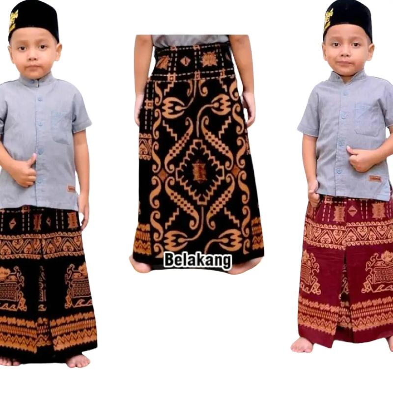 sarung anak instan dengan karet pinggang Muslim Nyaman Katun Kain Motif Batik Pendek Panjang Salur Tangan Pria Koko Baju Dewasa Setelan 1