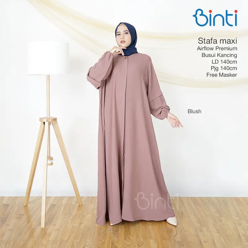 binti gamis jumbo wanita ld 140 stafa maxy dress motif polos busui kancing mat airflow 5