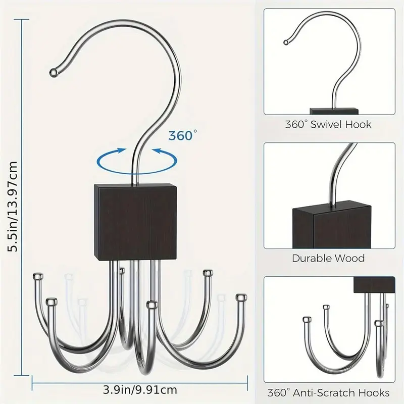 Rotating 6-claw Hook, 1 Count/2 Counts Multi-functional Rotating Hook for Coat, Hat, Scarf, Wardrobe Storage Hanger, Bag Storage Hook, Home Organizer, Household Items, Holder 1