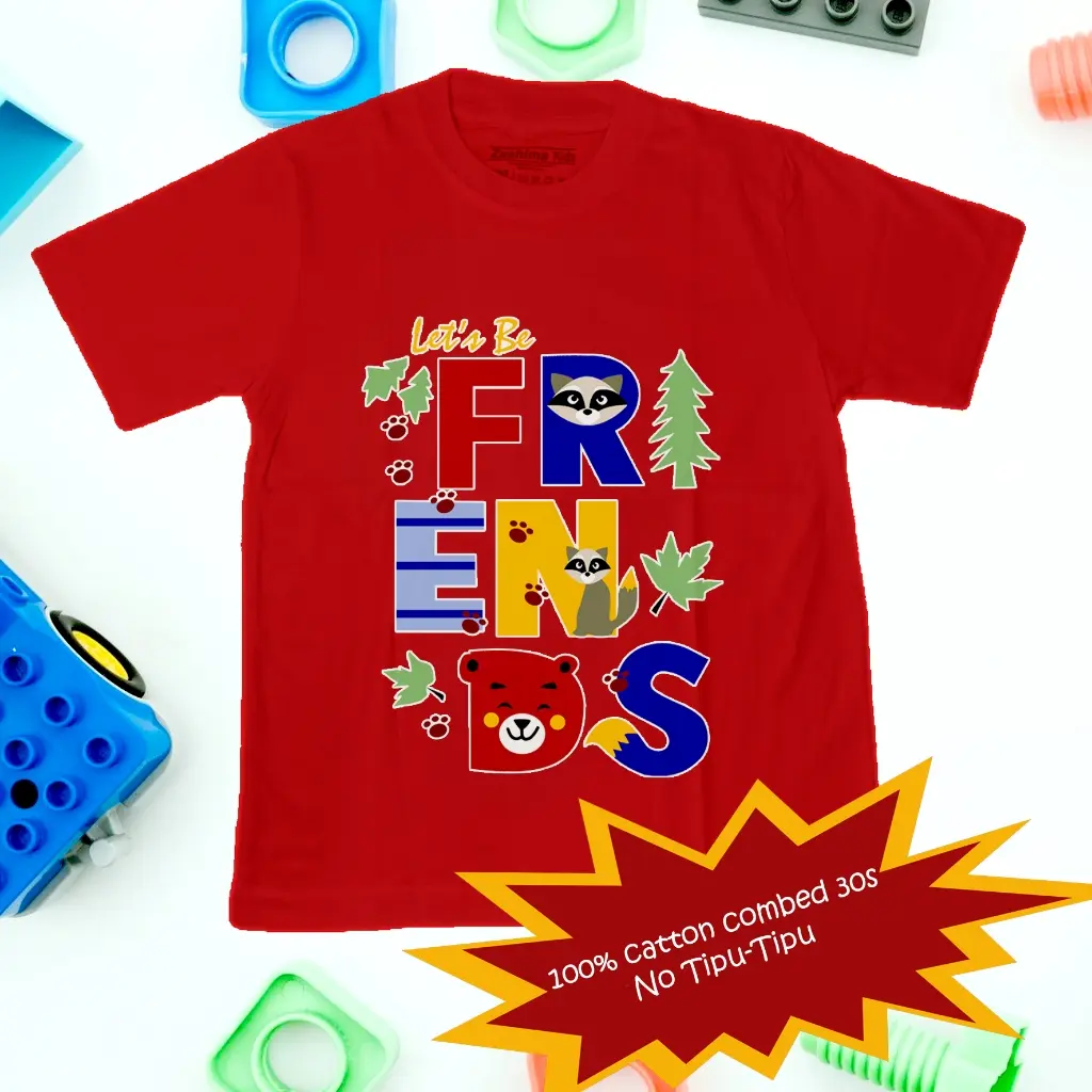 Kaos anak premium murah motif "friends" untuk usia 3-9 tahun, cotton combed 30s bahan Katun adem