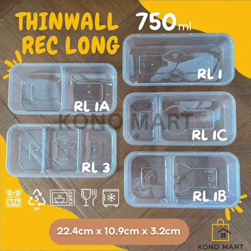[10 pcs] Thinwall Rectangle Long 750 RL / Thinwall sekat 2 / Thinwall sekat 3 / Thinwall sate / Thinwall persegi panjang 750 RL1 RL1A RL1B RL1C RL3