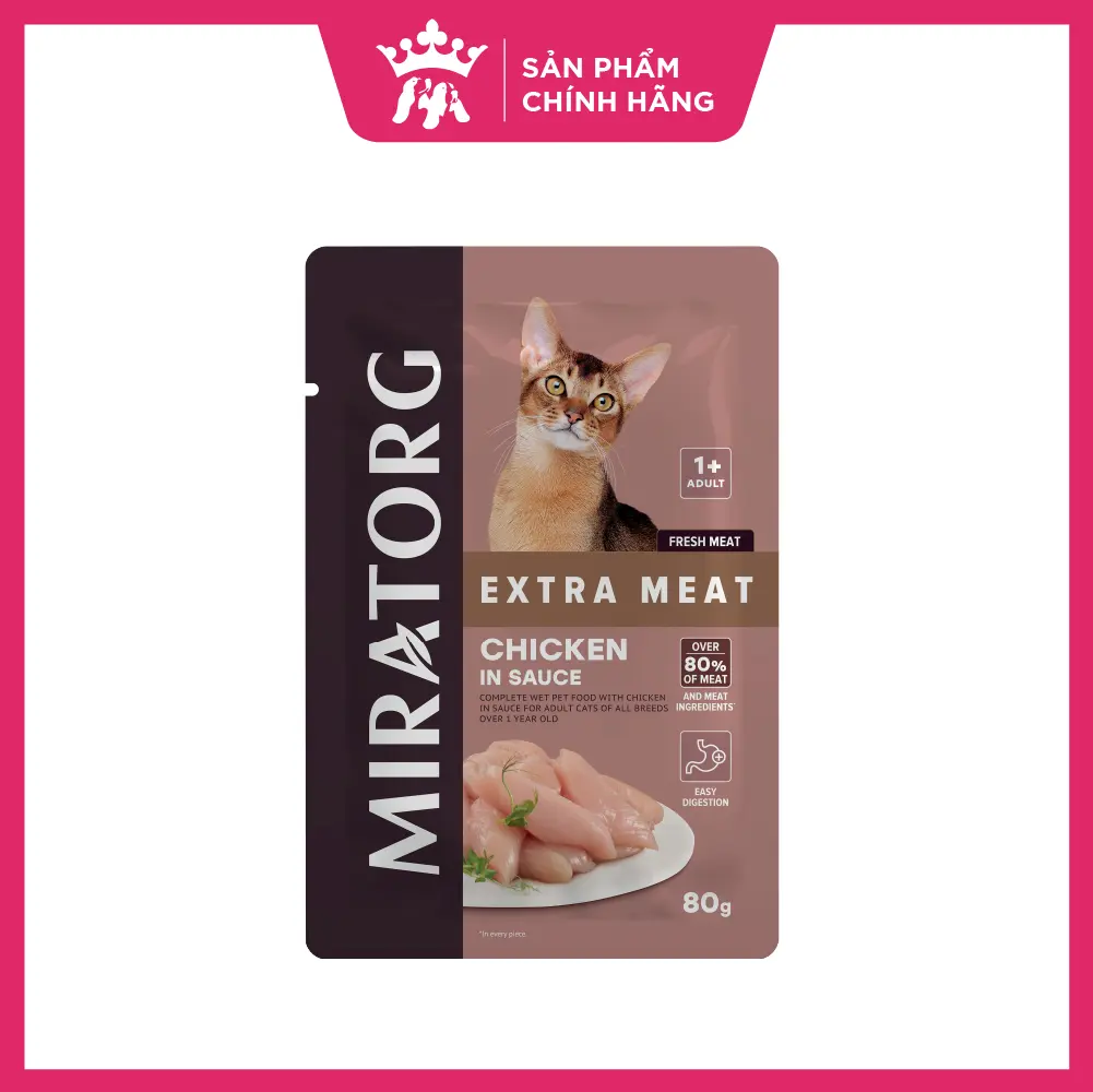 (80g) Thức ăn ướt Miratorg xốt thịt cho mèo trưởng thành | vị Thịt Gà | Cung cấp đầy đủ dinh dưỡng [Hạt siêu thịt - Vị siêu ngon]
