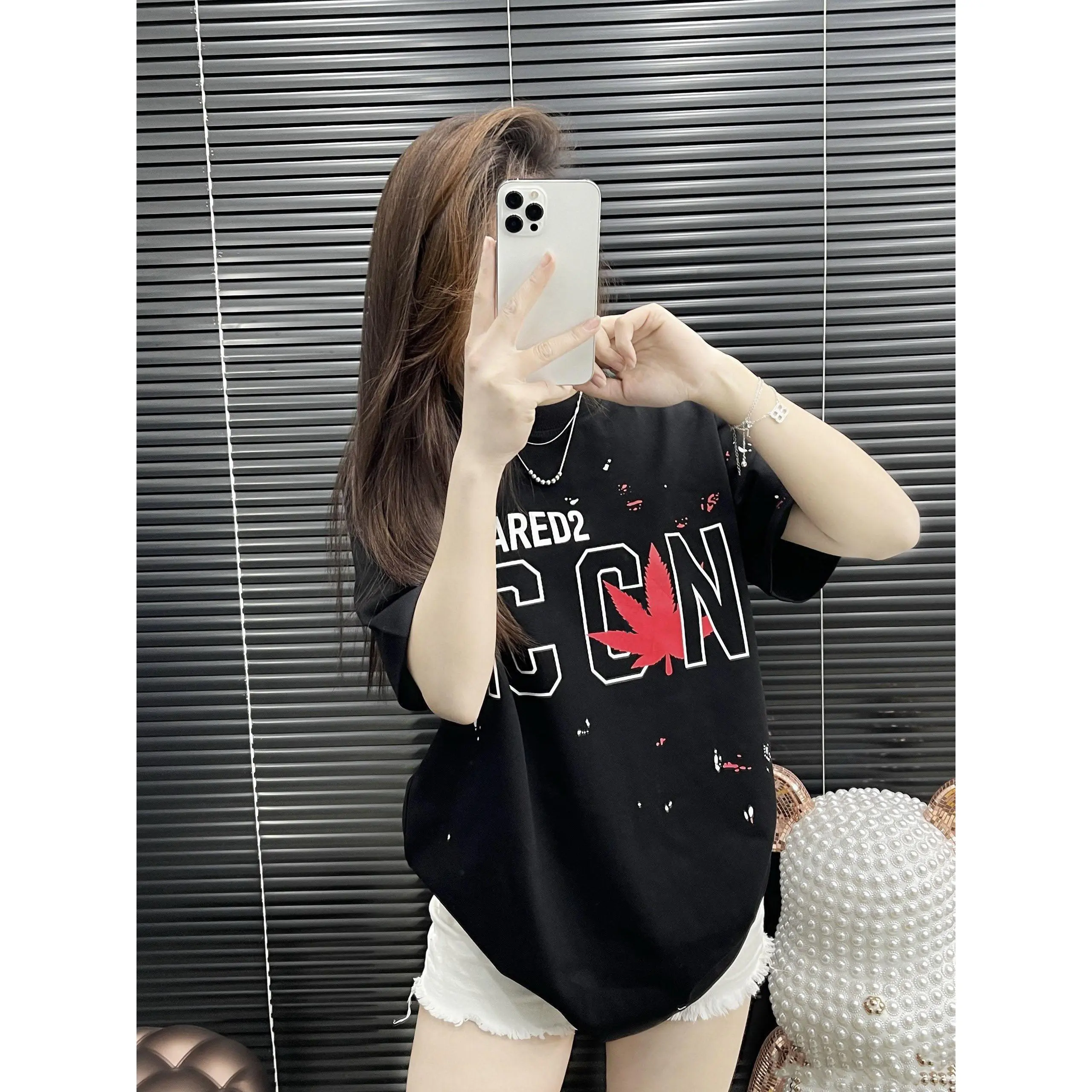 Áo Phông Dsq Icon Lá Đỏ Vảy Sơn Siêu Hot Vải Cotton Cao Cấp Size S - M - L - XL