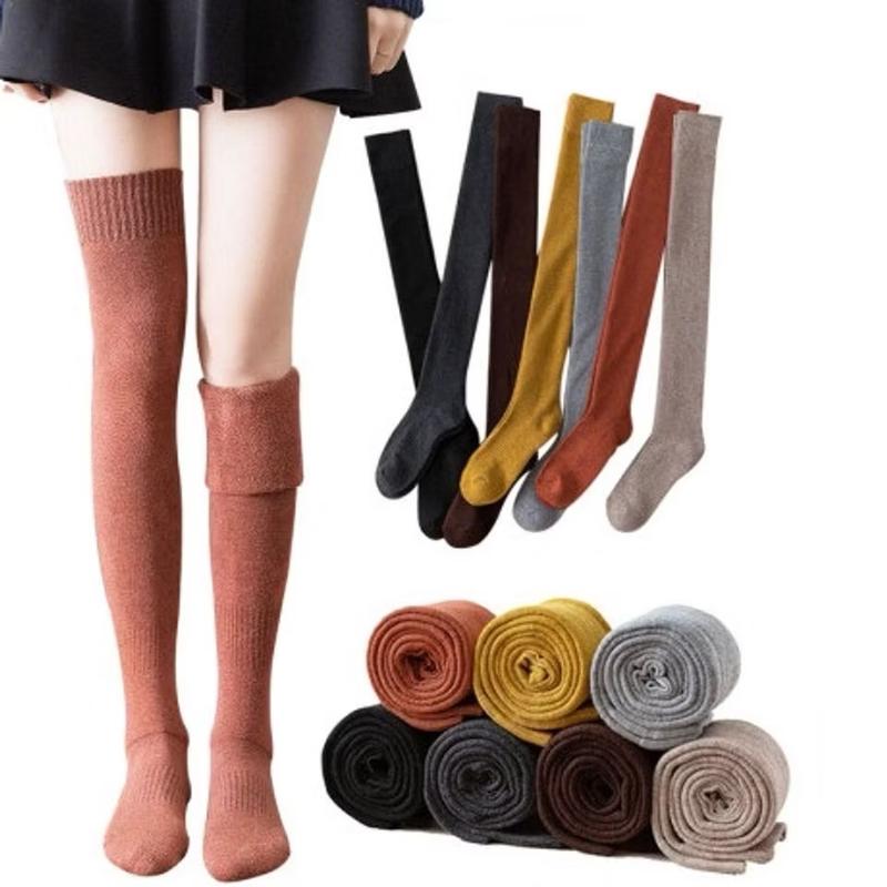 Lót Dày Tất Vớ Cao Cổ Tất Len Đùi Cho Nữ Phong Cách HQ Dày Dặn Ấm Áp Bên Trong Lớp Lót Giữ Nhiệt Ngày Đông Women
