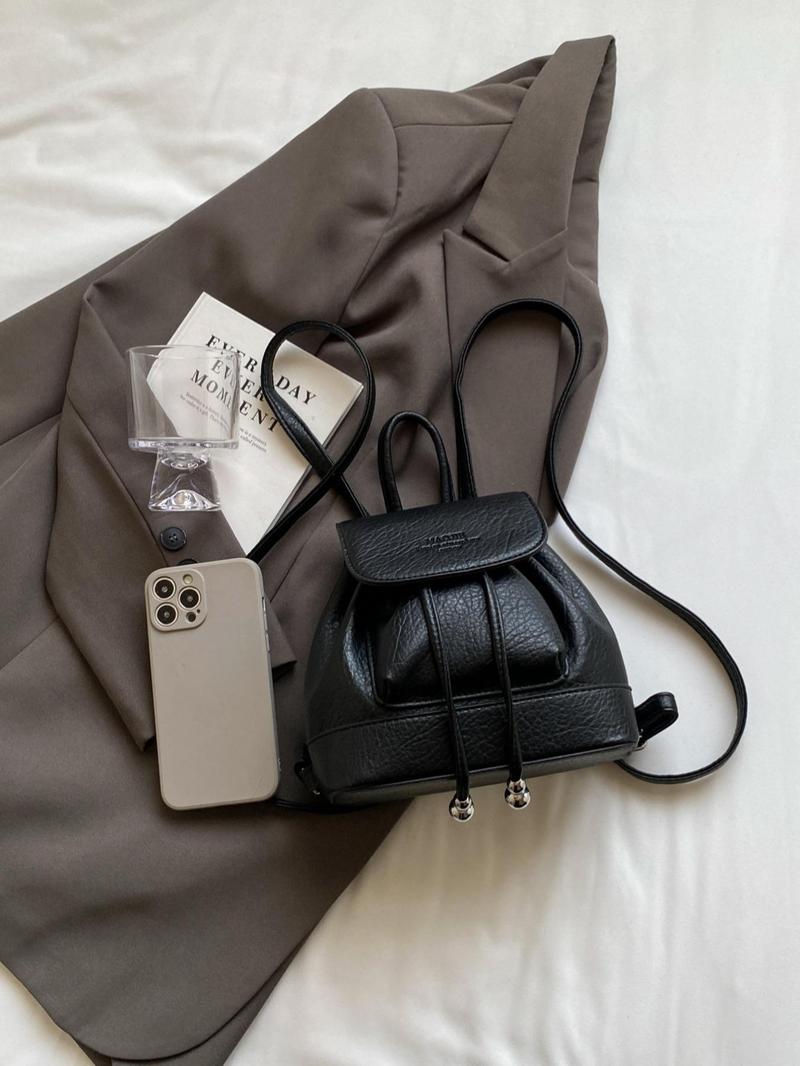 Product Introduction of Women's Solid Color Bucket Bag Backpack, Fashionable Pu Leather Backpack for Daily Used, Casual Trendy Versatile High-quality Daily Commuting Bag 2