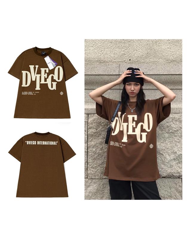 [ D'viego ] Áo thun over size màu nâu 100% cotton in nổi