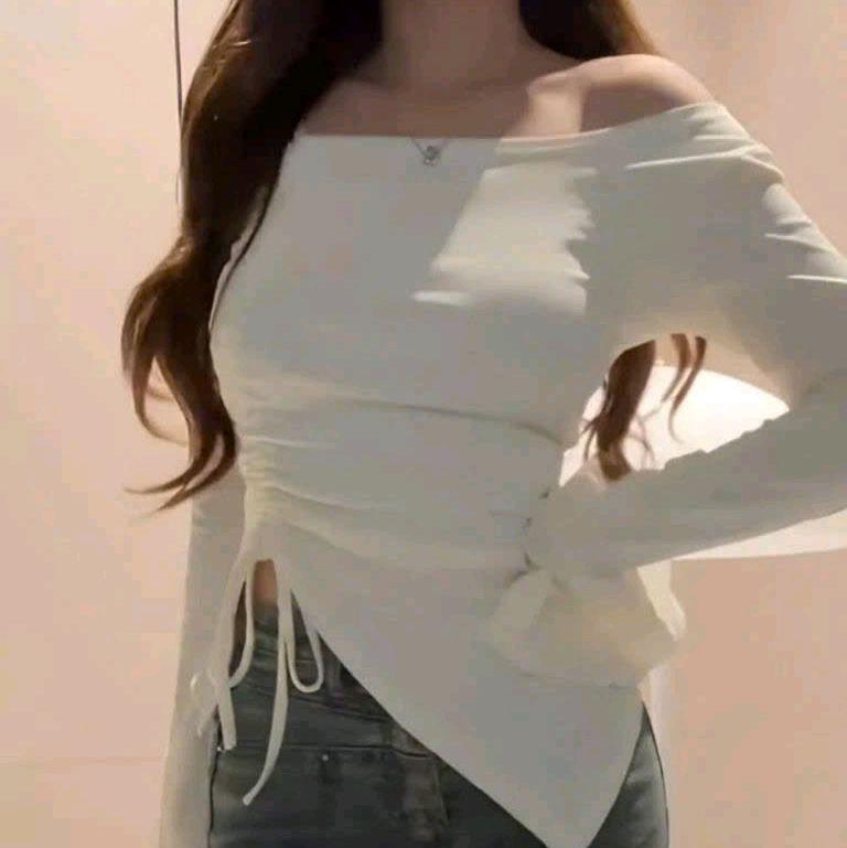 Áo trễ vai tay dài thiết kế xẻ tà phối dây rút ôm body sexy quyễn rũ 013 4