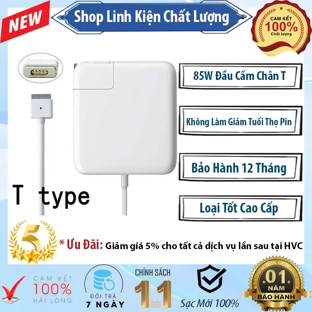 Sạc Máy Tính Táo Pro 15 Inch Model A1398 Công Suất 85W Đầu Cắm Chuẩn Mag-T