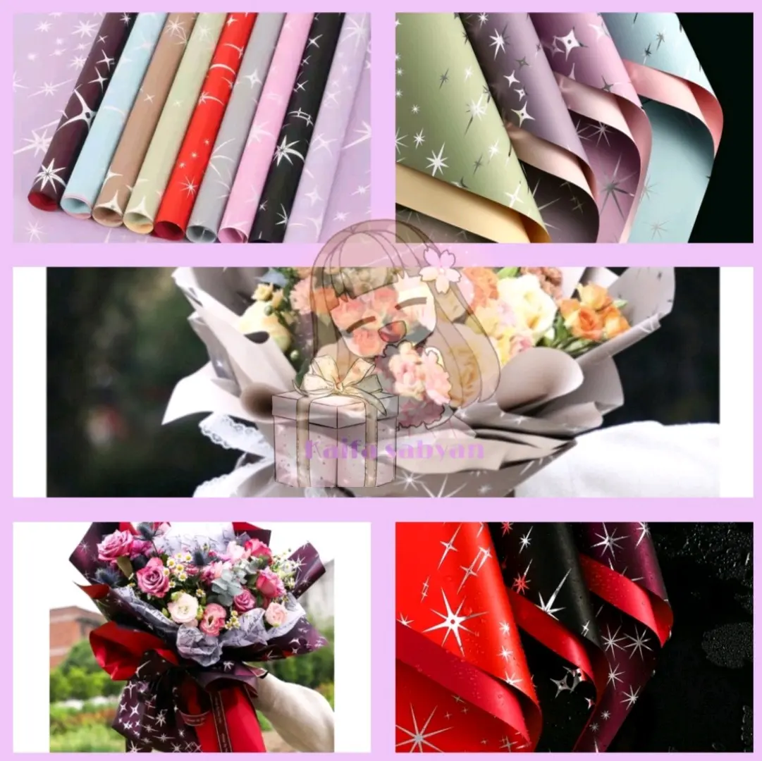 (ecer 5 lembar) FLOWER WRAPPING BICOLOR SHINY STAR CELLOPHANE KERTAS BUKET BUNGA