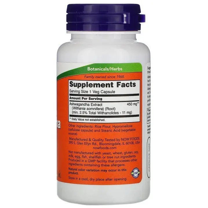 NOW Vitamin Ashwagandha 450mg Isi 90 Veg Capsules - Asli Herbal USA Redakan Stres & Dukung Imunitas 3