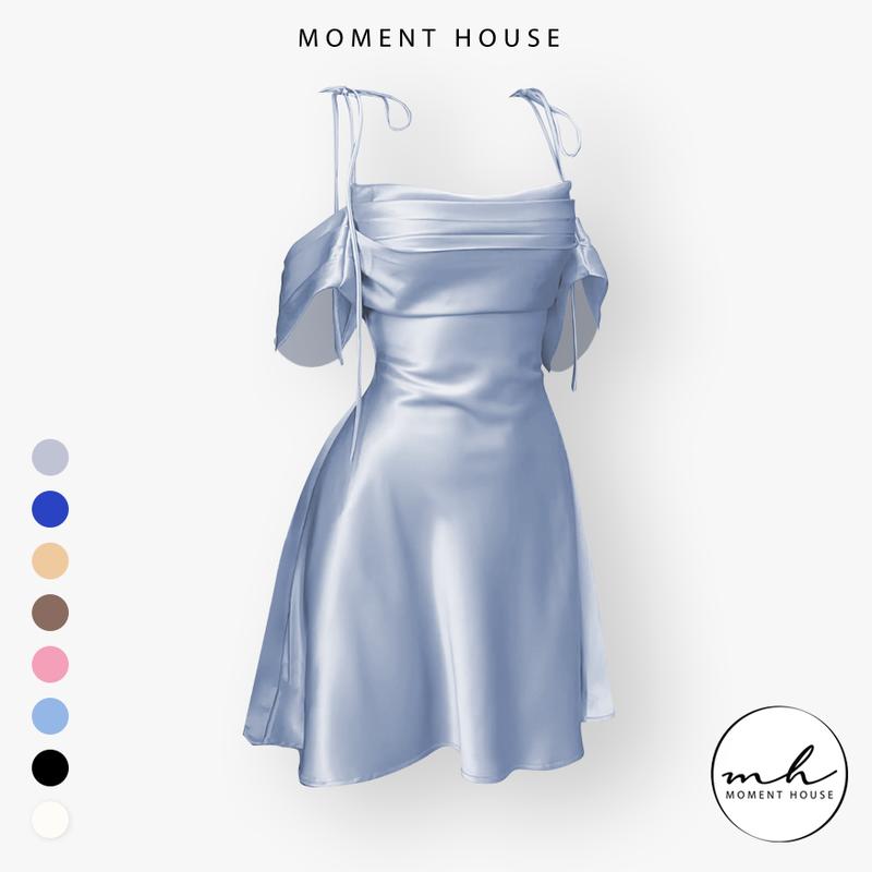  ĐẦM LỤA TRỄ VAI NỮ DÁNG NGẮN -Dearie Dress ,chất lụa Hàn Châu cao cấp mềm mịn mát form siêu hack dáng size SML Women Kem Màu Nâu Đen 