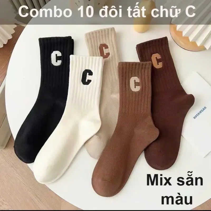 Set 10 Đôi Tất Cao Cổ Tông Nâu Họa Tiết Chữ C Cực Hot Phong Cách Hàn tt22 Menswear 0