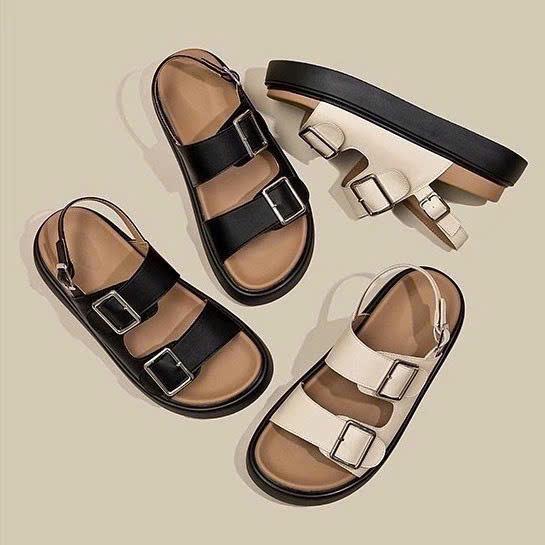 Chuẩn size Dép Nữ 2 Quai Ngang Có Khuy Cài Sandal Cao Cấp Phong Cách Đơn Giản Đế Dày Trống Trơn Trượt Dép Quai Nhựa DéP GiàY Shoes A05