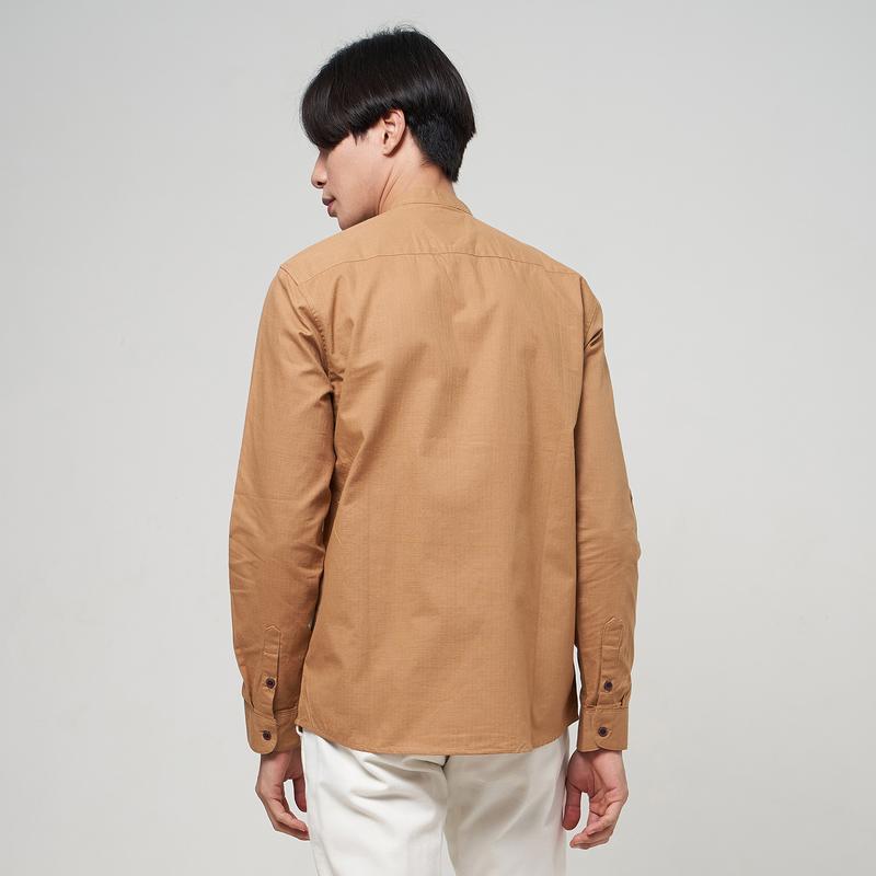 ALINO Kemeja Pria Kerah Sanghai Polos Lengan Panjang MOCCA 061 Nyaman Basic Casual Coklat Formal Hitam Kantor Slimfit Baju Kerja Cowok Kancing Hem 3