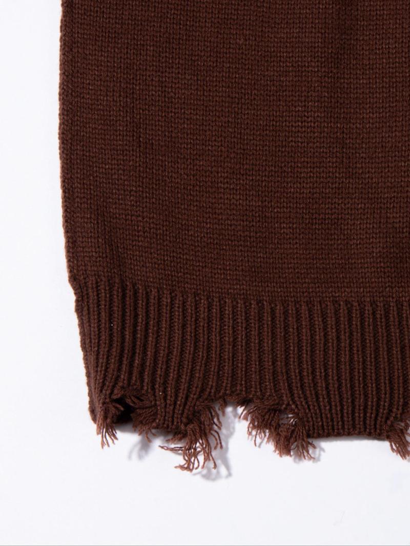 Product Introduction of Men's Solid Ripped Drop Shoulder Sweater, Loose Casual Long Sleeve Round Neck Jumper for Fall & Winter, Men's Knitwear for Daily Wear 6