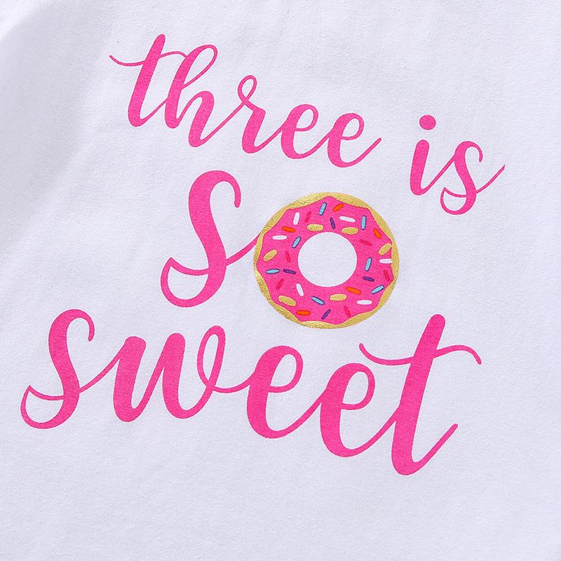Product Introduction of Kids Girls T-shirt Trousers Set Letter Doughnut Print Short Sleeve Tops and Casual Flare Pants Headband Outfit 38