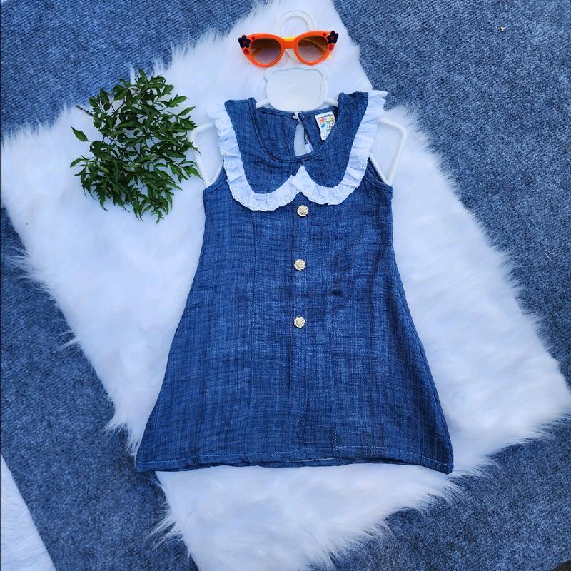   10-28kg  Đầm giả Jean phối ren họa tiết có đính nút  mua 2 bộ kèm 1 vòng ngọc  