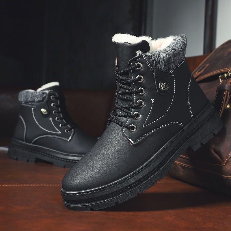 giay boot nam  Bốt Đi Tuyết Phong Cách Hàn Quốc, Giày Đệm Cotton Cao Cấp, Lót Lông Cừu, Dày Và Ấm Áp, Bốt Giữa, Bốt Công Nhân Thường Ngày, Thời Trang, Giày Ren Giữa Hoa Cổ Cao 8