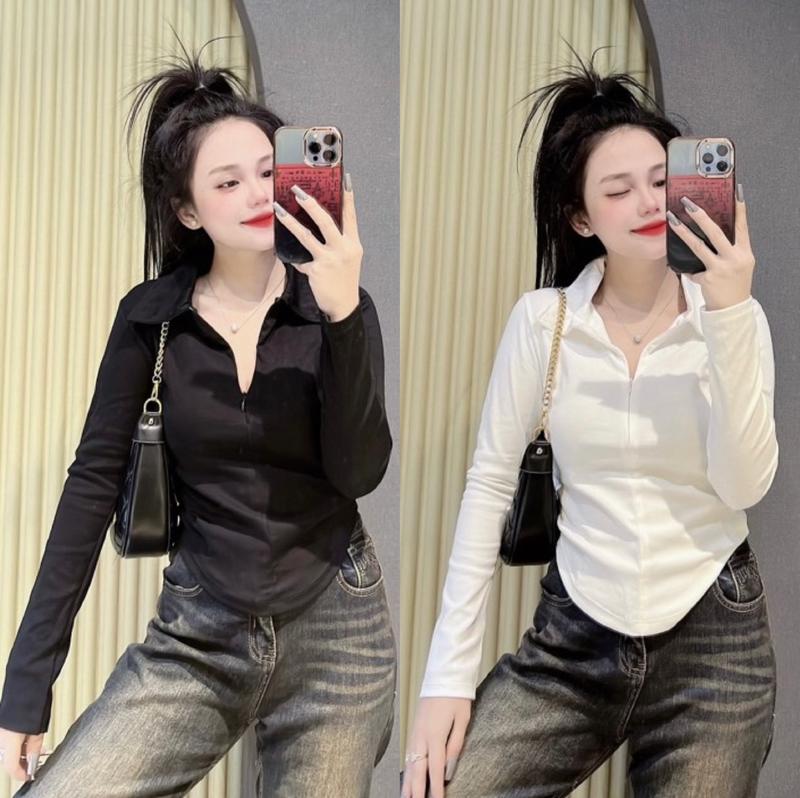 Product Introduction of Áo thun tay dài nữ cổ bẻ phối khoá kéo dáng ôm sát body (Tay dài khoá kéo) Top Women 5