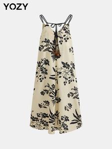 YOZY Women's Floral Print Cami Dress, Casual Sleeveless Spaghetti Strap Long Dress for Summer, Ladies Clothes for Beach Holiday Vacation