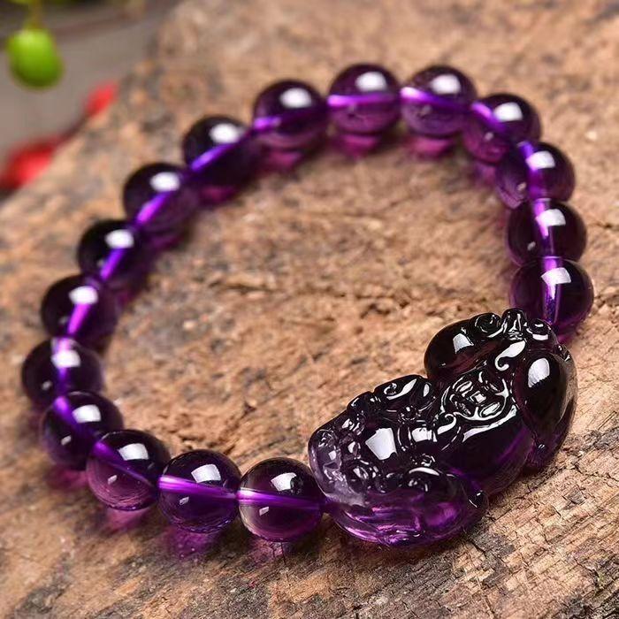 Vòng Tay Thạch Anh Tím Tự Nhiên Pi Xiu, Vòng Tay, May Mắn, Năm Động Vật Tích lũy Vận may Phong cách cặp đôi 0