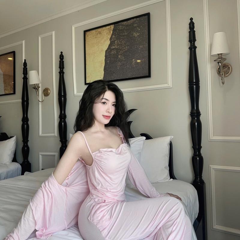 Set 3 món mặc nhà áo cổ đổ chất thun cotton lạnh ( áo có mút, quần có túi) mã #39 Nữ Quần Ngủ 7