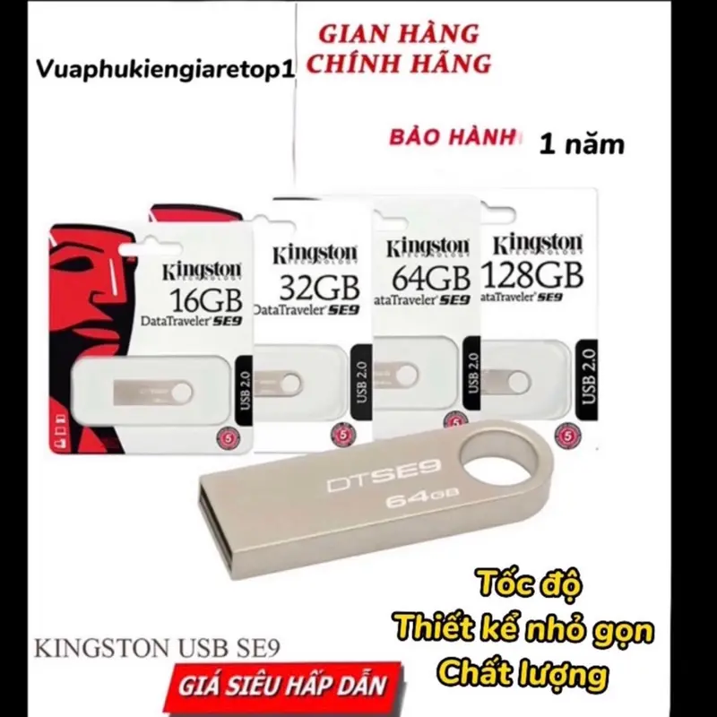USB Kingston SE9 64Gb/32Gb/16Gb/8Gb/4Gb/2Gb SE9 USB2.0, chống nước- BẢO HÀNH 1 NĂM 1