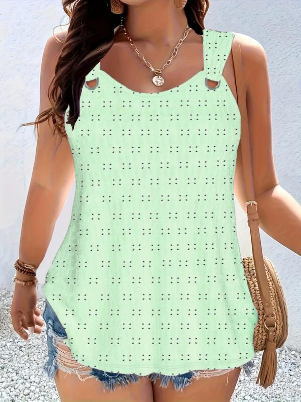 Plus Size Eyelet Embroidery Hollow Out Metal Decor Slim-fit Tank Top, Casual Sleeveless Top for Summer, Women's Plus Clothing for Daily Wear, Cute Summer Tops 3