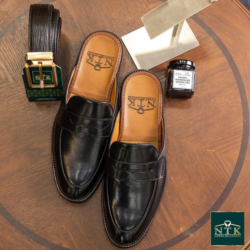 Sục nam penny màu đen đế gỗ phíp khâu mckay cao cấp chất liệu da bò nhập khẩu DéP Cao Su Đồng