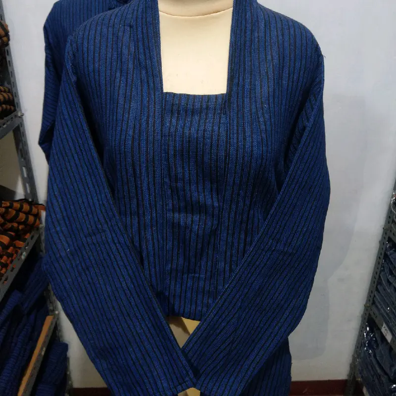 Kebaya jawa lengan panjang bahan tenun Tebal Baju adat jawa lengan panjang warna Biru navy Setrip Dress Couple Motif salur kemeja lurik vintage kara stripe 5