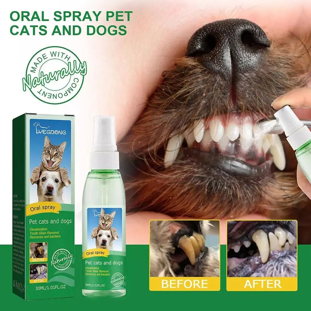 Pet Teeth Cleaning Spray Dog Oral Care Teeth Breath Plaque Freshener Remover D9Q0
