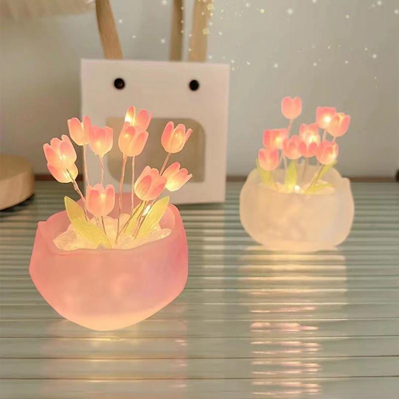 Bộ Đèn Ngủ Hình Hoa Tulip DIY Sáng Tạo Trang Trí Nhà Cửa
