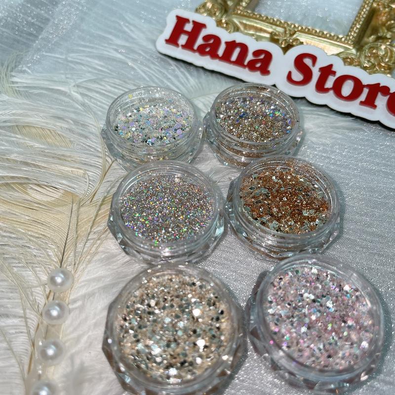 Set nhũ kim tuyến 6 hủ nhũ hạt to và hạt nhỏ Phụ kiện nail Làm Nail Nữ Women