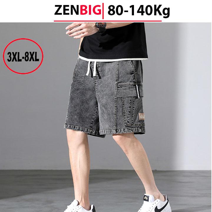 Quần short jean nam BIG SIZE Zenbig ống rộng túi hộp cạp chun quần lửng sooc đùi bò nam big size cho ng từ 80-140kg Denim Menswear