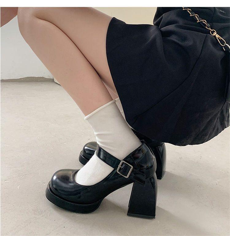 Product Introduction of Mary Jane Shoes Thick Heel Platform Platform Thick Sole Increased Japanese Hot Girl Patent Leather Black Elegant French High Heel Leather Shoes Classy Walking Shoes Women Stylish Footwear Heeled Fashion 18