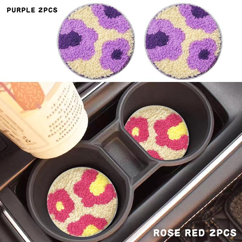 Flower Design Dirt-proof Car Coaster, Non-slip Heat Insulation Car Cup Mat, Car Interior Insulated Decoration Accessories 7