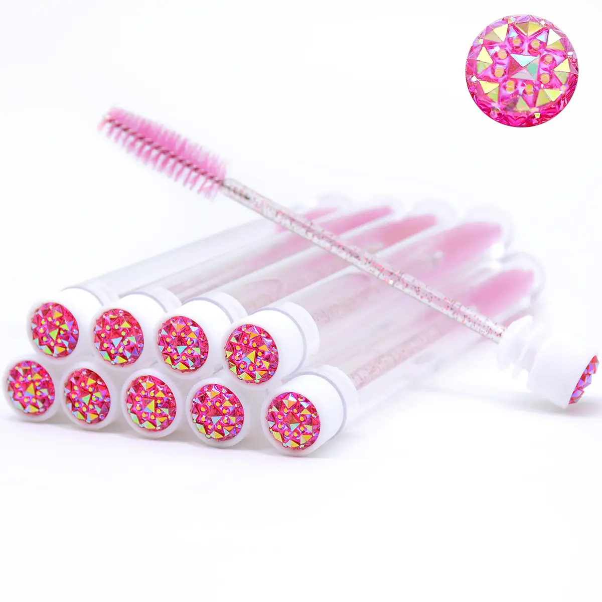 5Pcs Sparkling Reusable Eyelash Brushes Mascara Wand in Tubes Eye Lash Brushes Eyebrow Spoolie Combs with Container Case Makeup Cosmetic