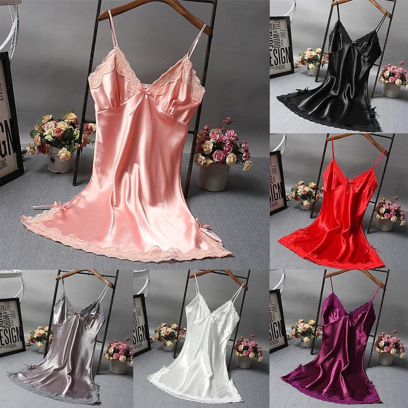 Váy Ngủ Satin Mềm Mại Gợi Cảm, Dành Cho Phụ Nữ, Đồ Lót Ren, Đồ Ngủ, Áo Choàng Váy Quấn Nữ, [WMTK] 0