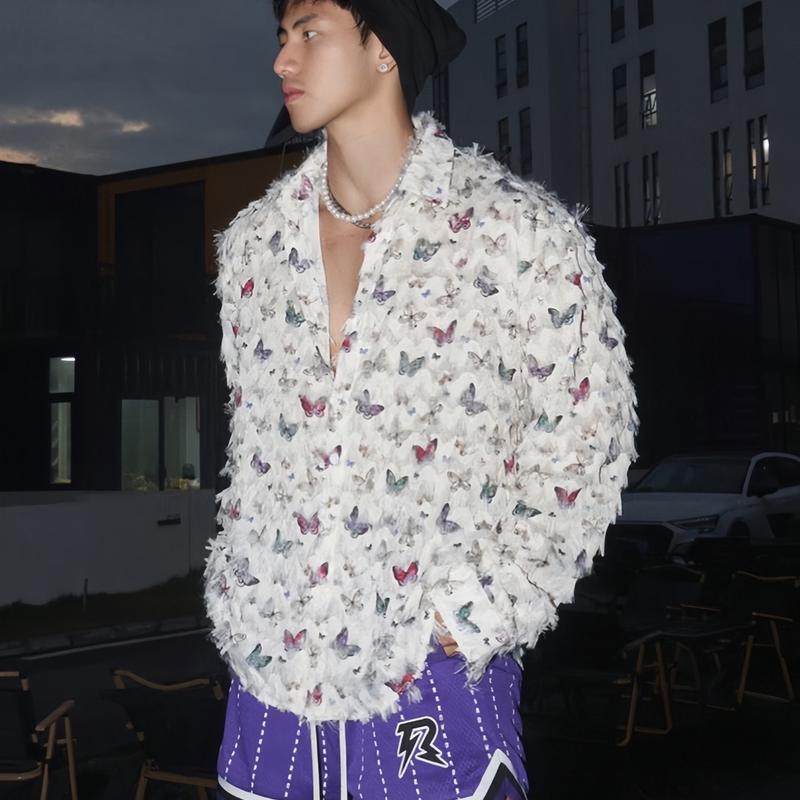 Áo sơ mi tay dài , nam nữ unisex . chất tơ dệt tua rua Menswear Có Cổ