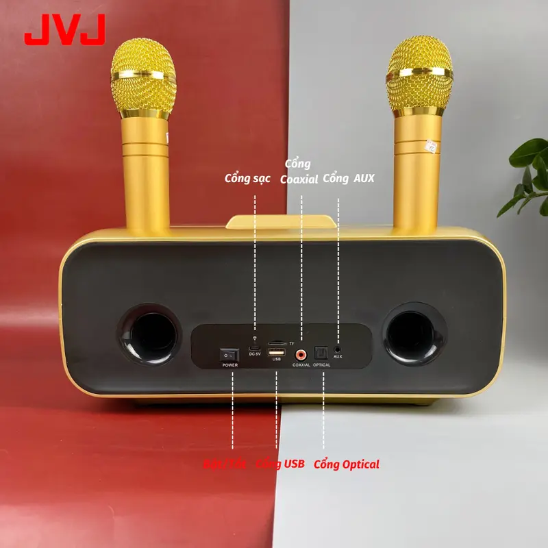 Loa bluetooth karaoke 2 mic SD-318 JVJ Không dây, kèm 2 mic công suất lớn 30W  có ba màu vàng, xanh, ghi dùng để Nghe Nhạc và Hát Karaoke - Bảo hành 6 Tháng 8
