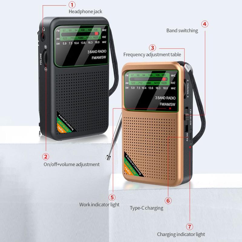 Product Introduction of Portable Pocket Radio FM AM SW Radio Built-in Speaker Type-C Rechargeable Mini Radio Receiver With HD Display Screen For Elder   5.0   7 Reviews   ౹   54 Sold 29