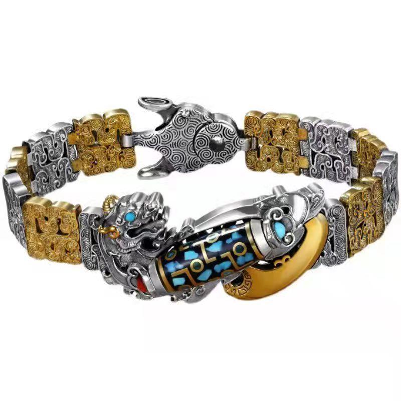 Product Introduction of New Nine-Eyed Dzi Bead Pixiu Bracelet S925 Sterling Silver Men's Lucky Retro Personality National Trend Original Niche Design 13