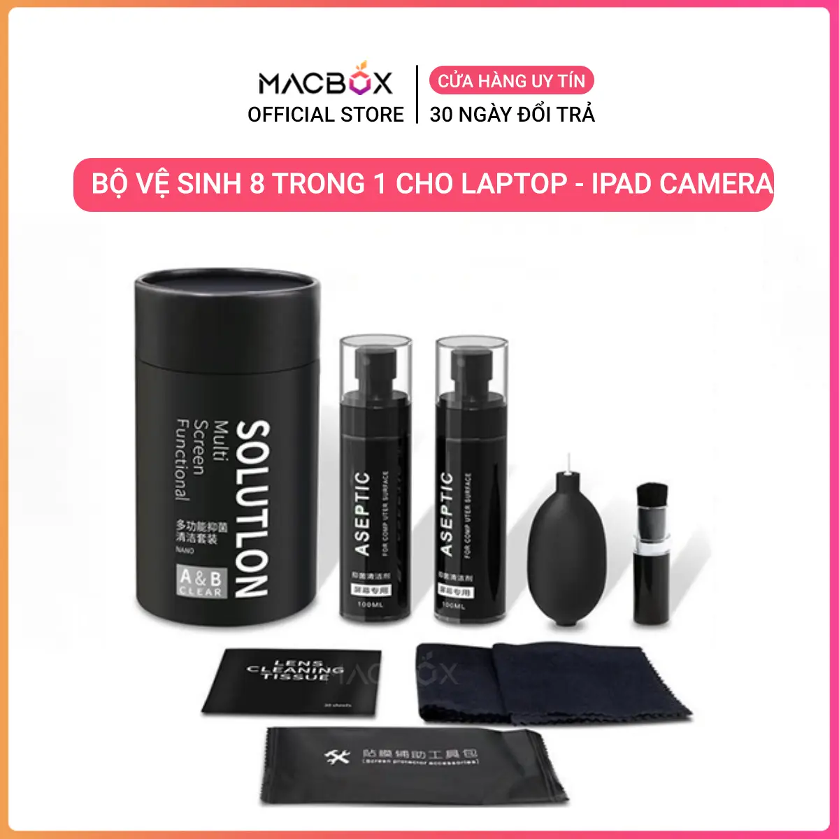 Bộ vệ sinh Laptop, Macbook 8 món. Bộ dụng cụ vệ sinh Laptop, Điện thoại, Máy ảnh, Màn hình