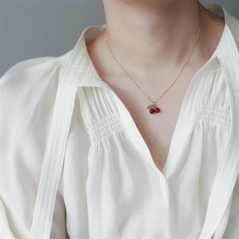 Product Introduction of Stainless Steel Cherry Necklace, Cute Bead Pendant Necklace, Ladies' Wedding Jewelry, Birthday Gift Necklace 2