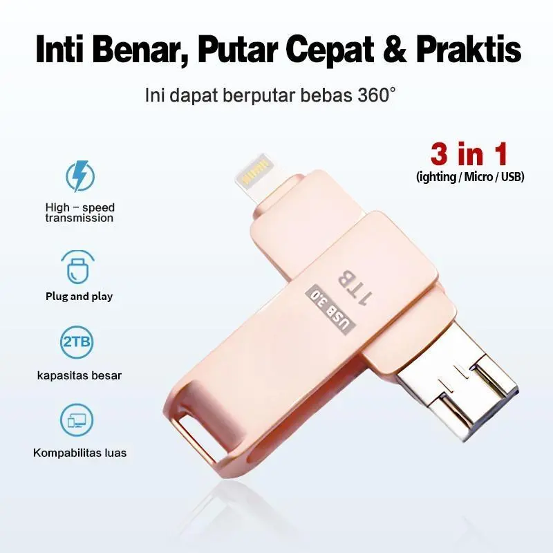 1TB 2TB FlashDisk HP USB3.0 Stik Memori Tiga-Dalam-Satu Flash Drive logam 1TB  Flash Drive OTG 3-in-1 1TB Metal USB 3.0 Kecepatan Tinggi untuk Android IP